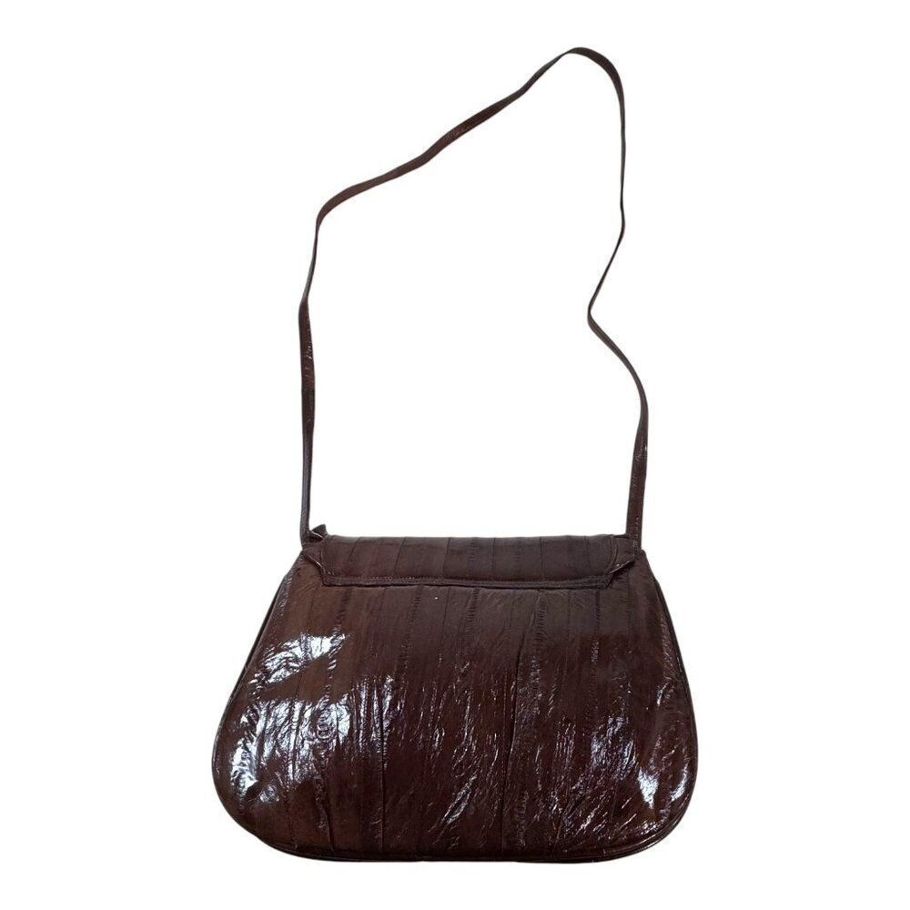 80s Eel Fish Leather Bag Brown Patent Hipster Rare Vintage Retro Fancy Purse View 4